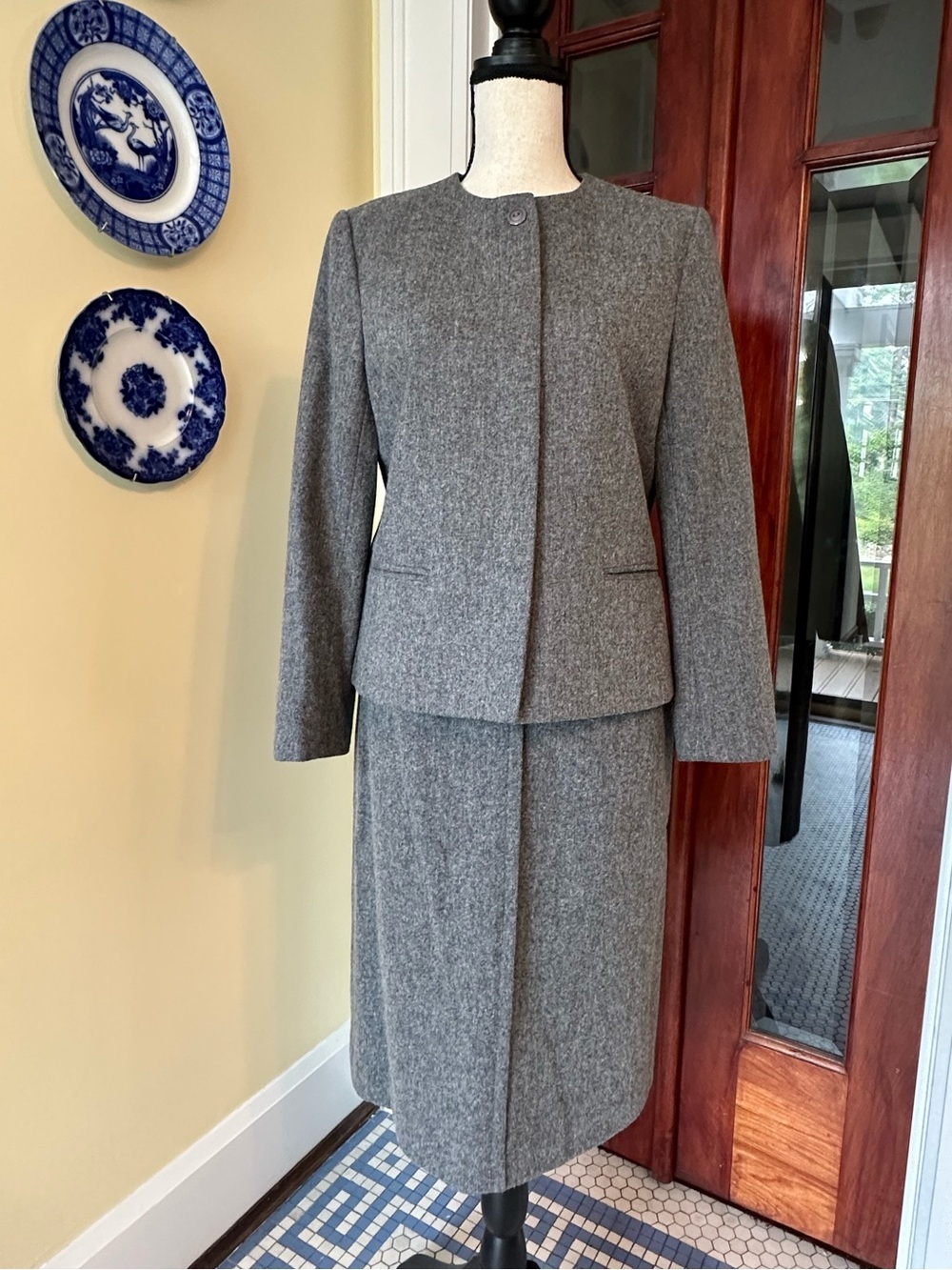 Haberdashery | VTG Grey Wool Skirt Suit Set Minimalist Co-ord, Size 10P